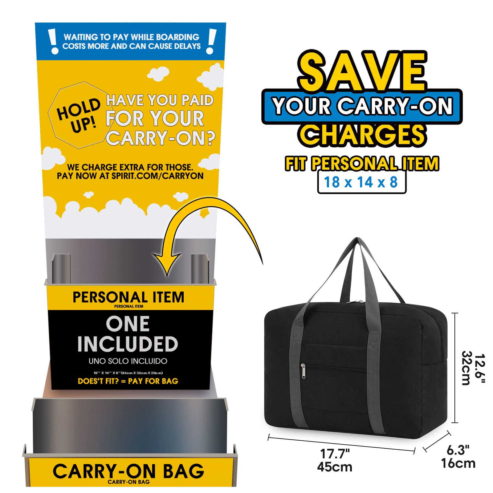 Thick Personal Item Duffel Bag, Under Seat Bag for Spirit & Frontier