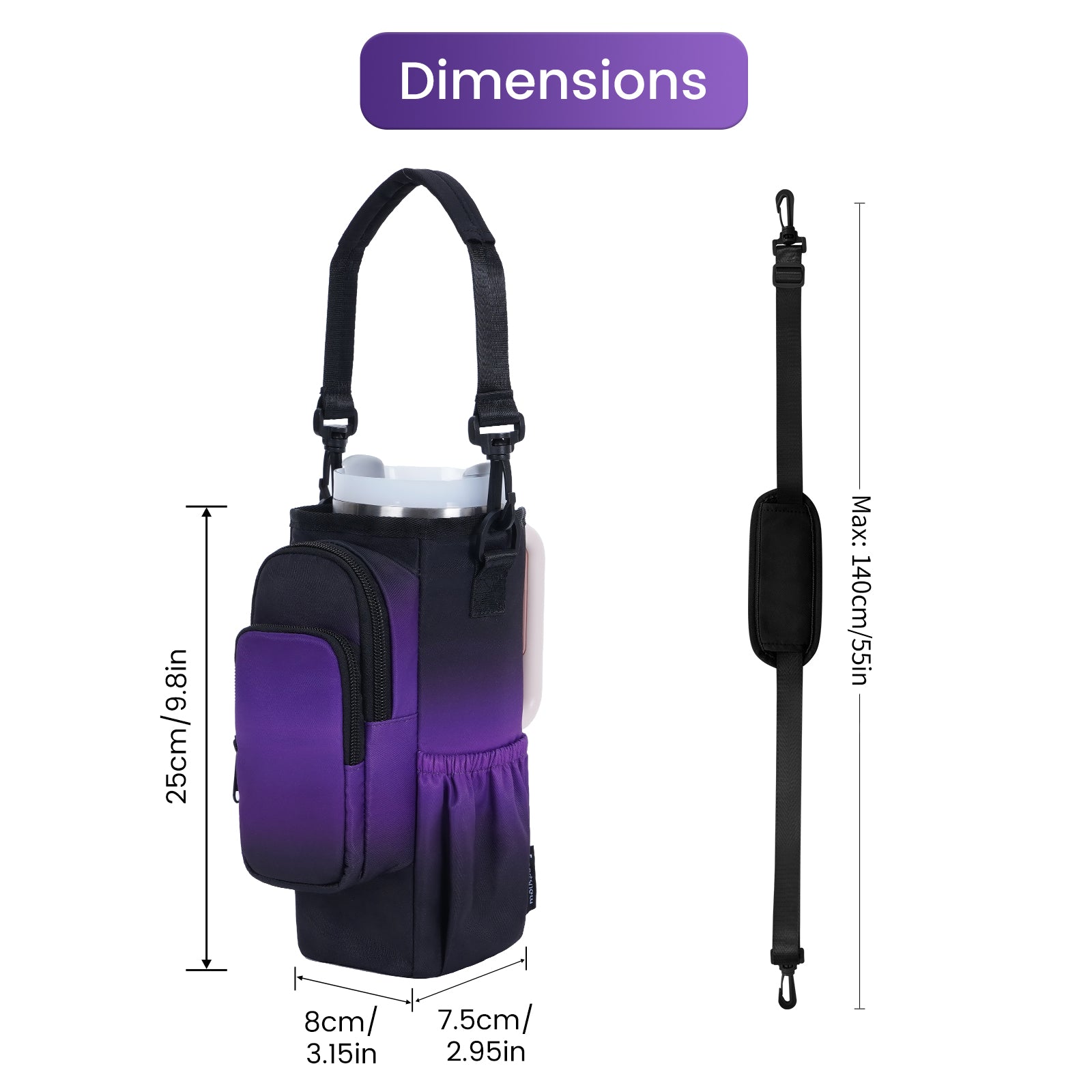 Gradient Insulated Tumbler Carrier with Handle Cutout & Detachable Strap
