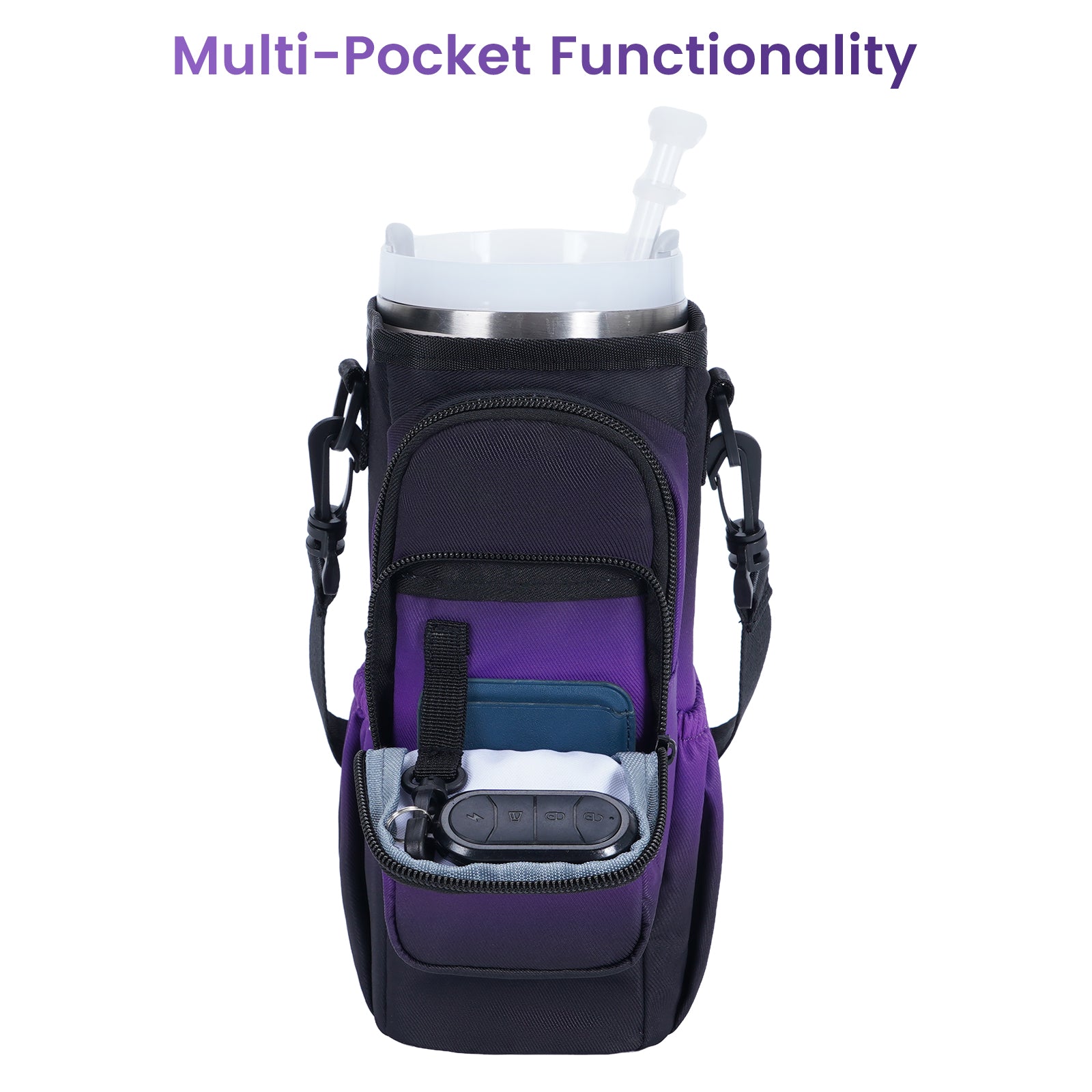 Gradient Insulated Tumbler Carrier with Handle Cutout & Detachable Strap