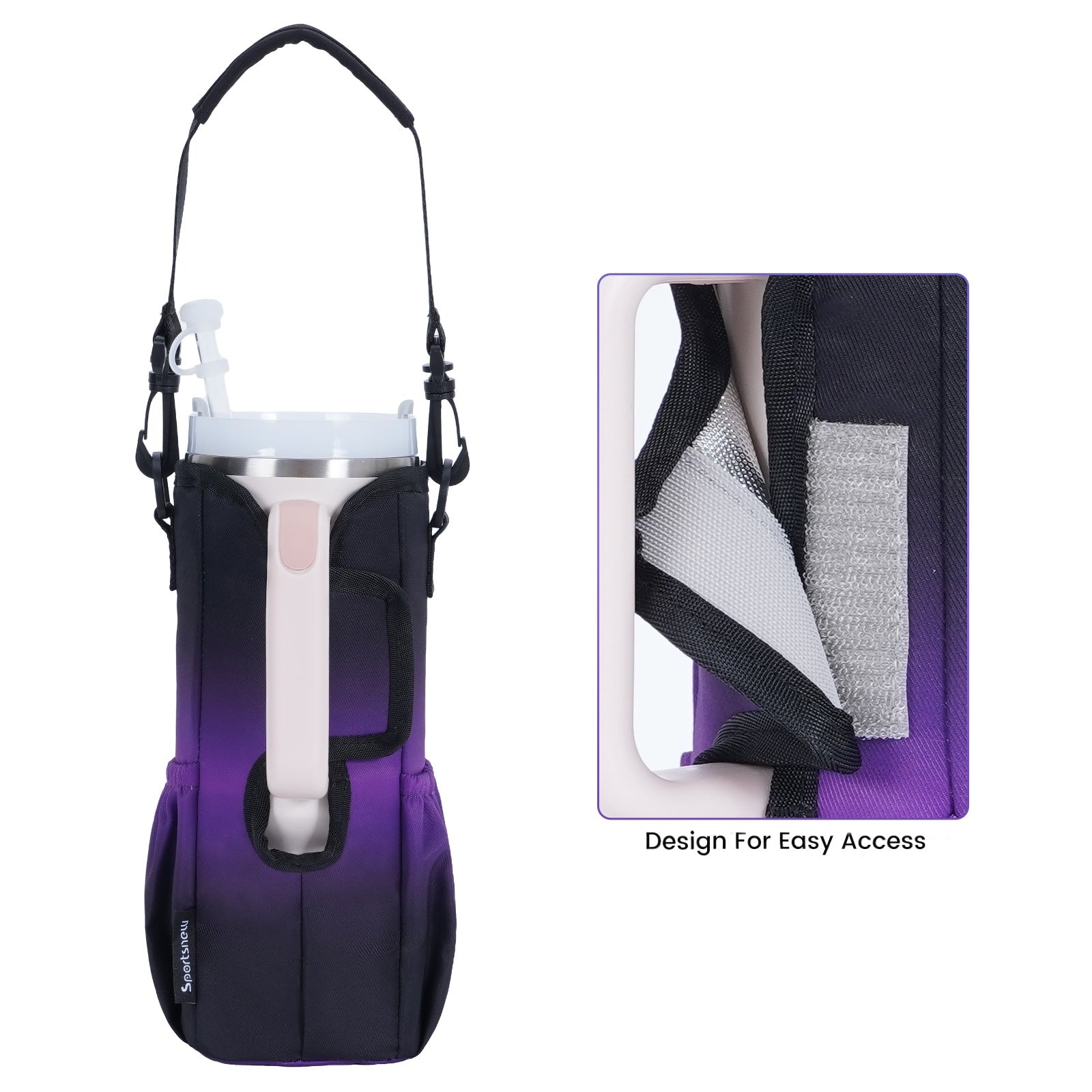 Gradient Insulated Tumbler Carrier with Handle Cutout & Detachable Strap