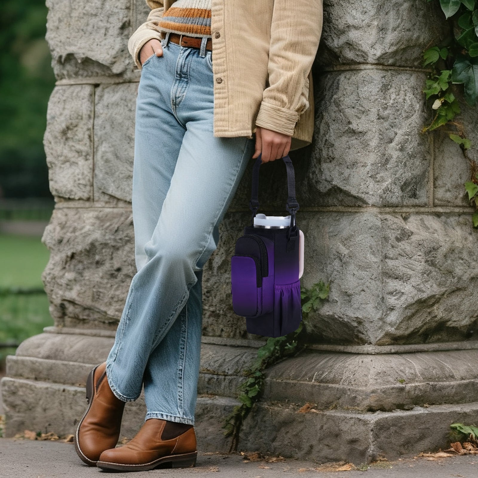 Gradient Insulated Tumbler Carrier with Handle Cutout & Detachable Strap