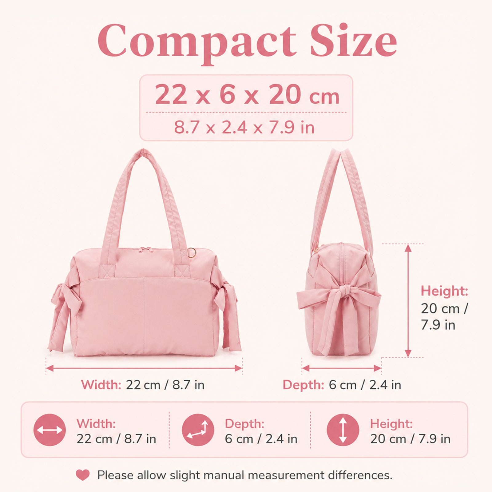 Cute Bow Gym Tote Bag,Women Oxford Multi‑Pocket Shoulder Bag for Yoga & Daily Commute