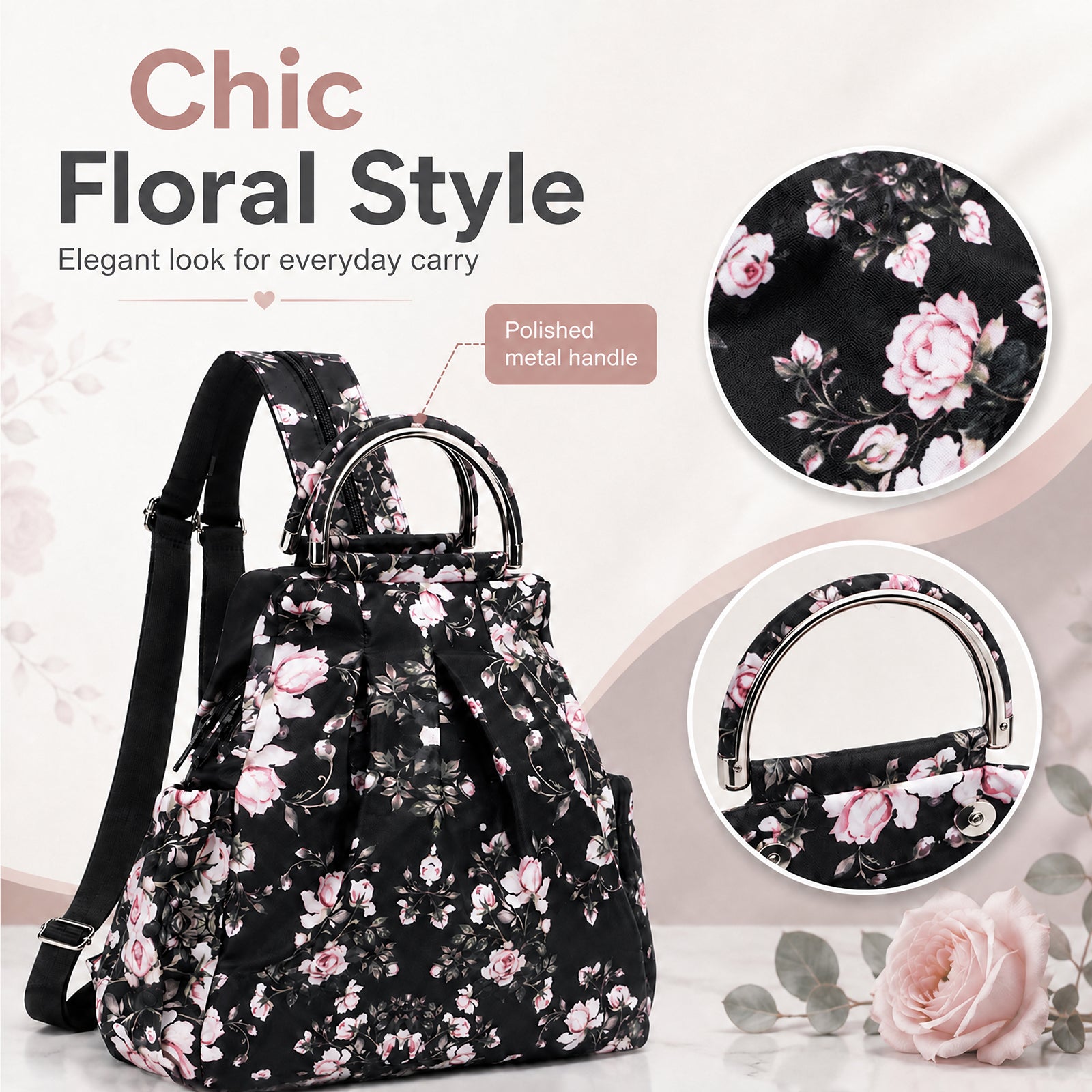 4-in-1 Convertible Floral Backpack Handbag for Women Multi-Wear Crossbody Bag