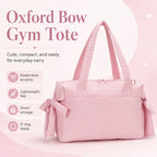 Cute Bow Gym Tote Bag,Women Oxford Multi‑Pocket Shoulder Bag for Yoga & Daily Commute