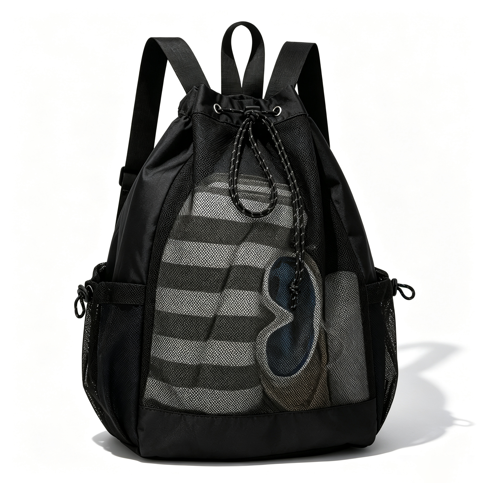 Mesh Drawstring Backpack,Breathable Sports Sack Bag with Multi‑Pockets