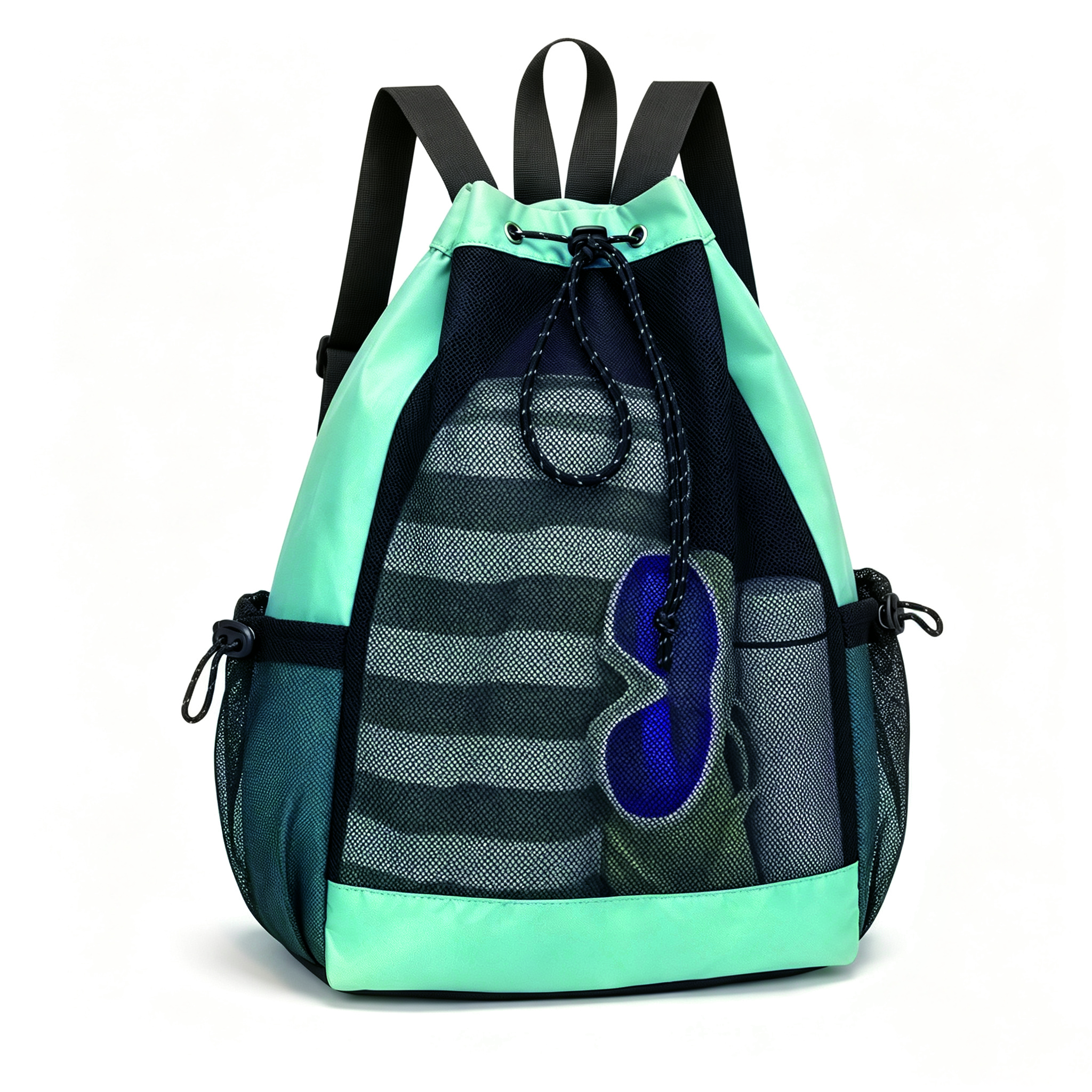 Mesh Drawstring Backpack,Breathable Sports Sack Bag with Multi‑Pockets