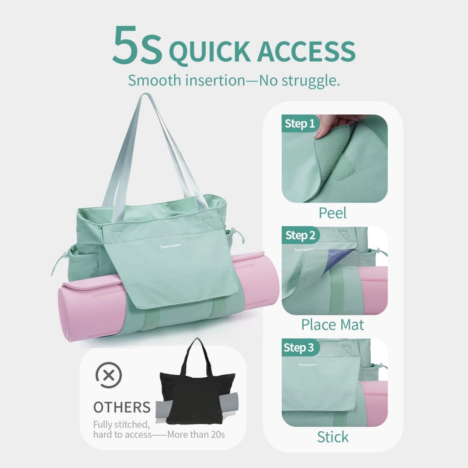 Yoga Mat Bag Tote Yoga Gym Bags with Waterproof Wet Pocket & Hook-and-loop