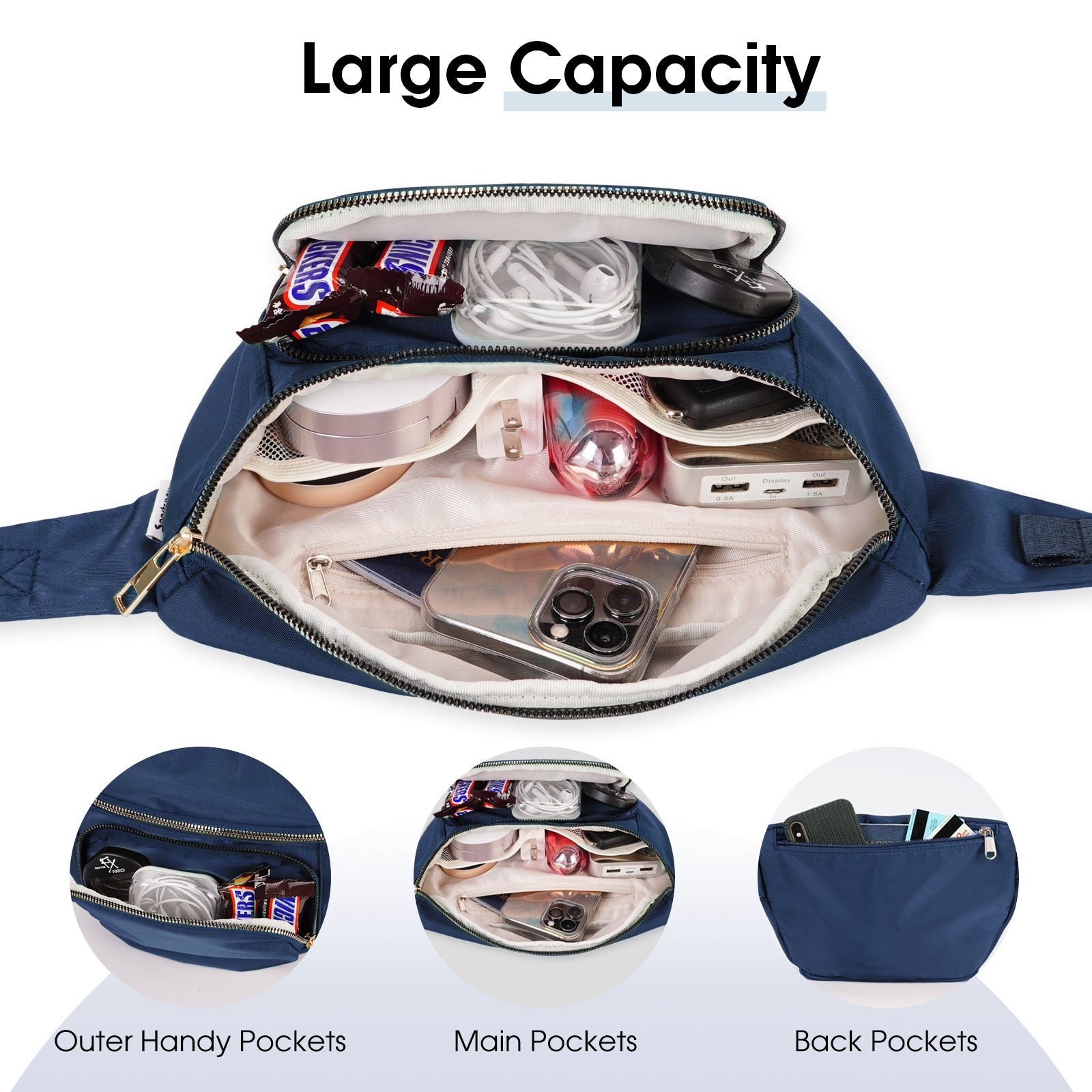 Water Resistant Multi-Pocket Fanny Pack Adjustable Crossbody Waist Bag
