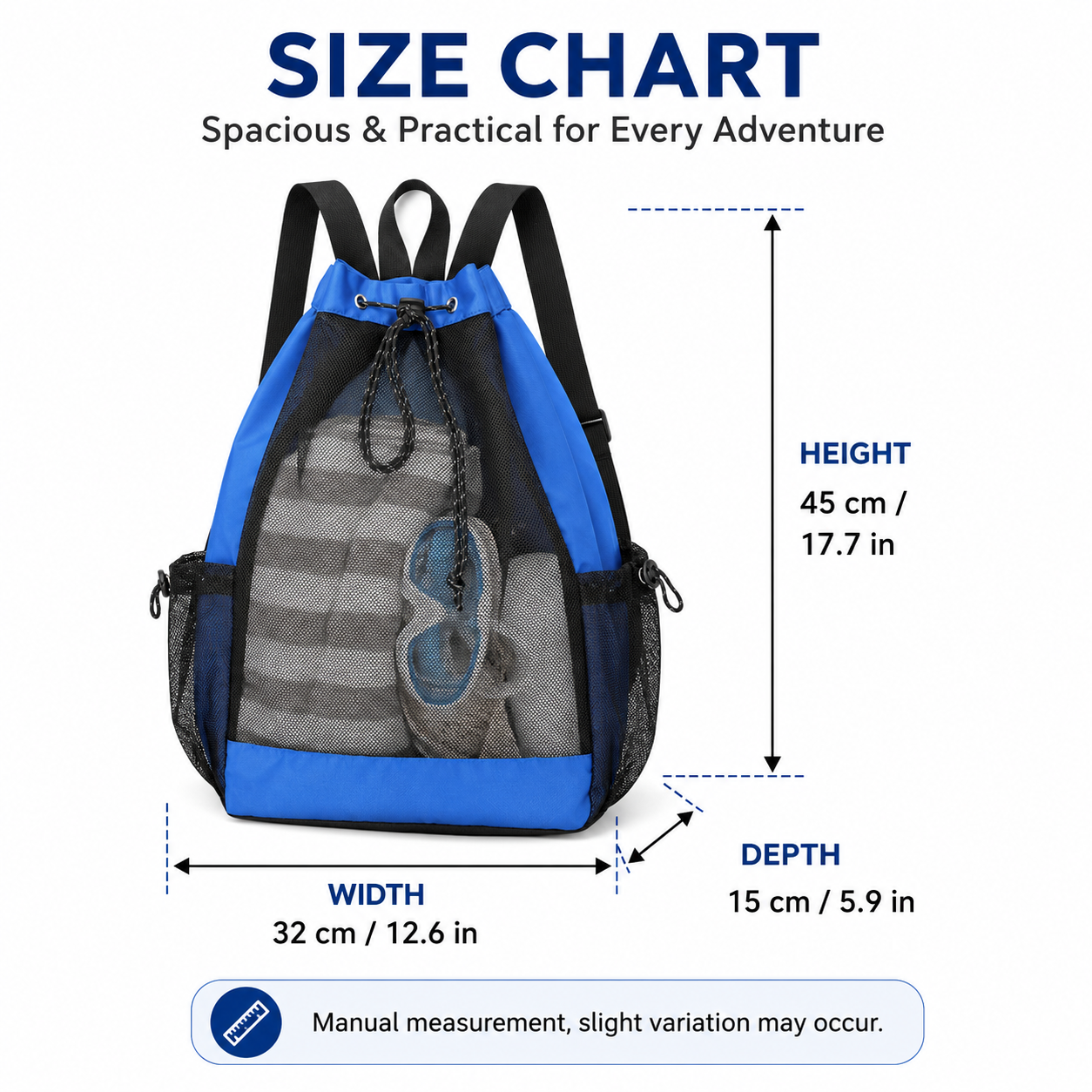 Mesh Drawstring Backpack,Breathable Sports Sack Bag with Multi‑Pockets
