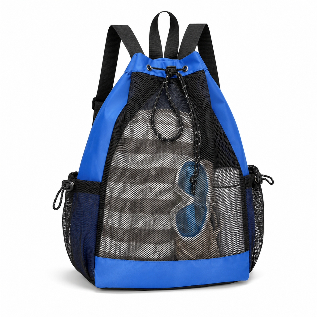 Mesh Drawstring Backpack,Breathable Sports Sack Bag with Multi‑Pockets