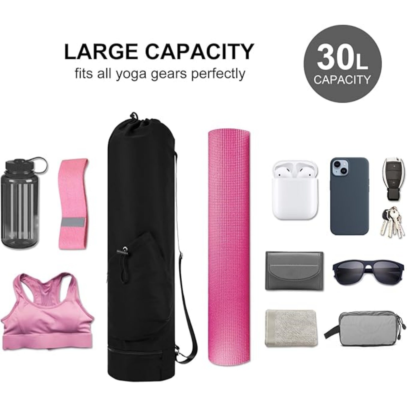 Yoga Mat Bag with Water Bottle Pocket and Wet Pocket