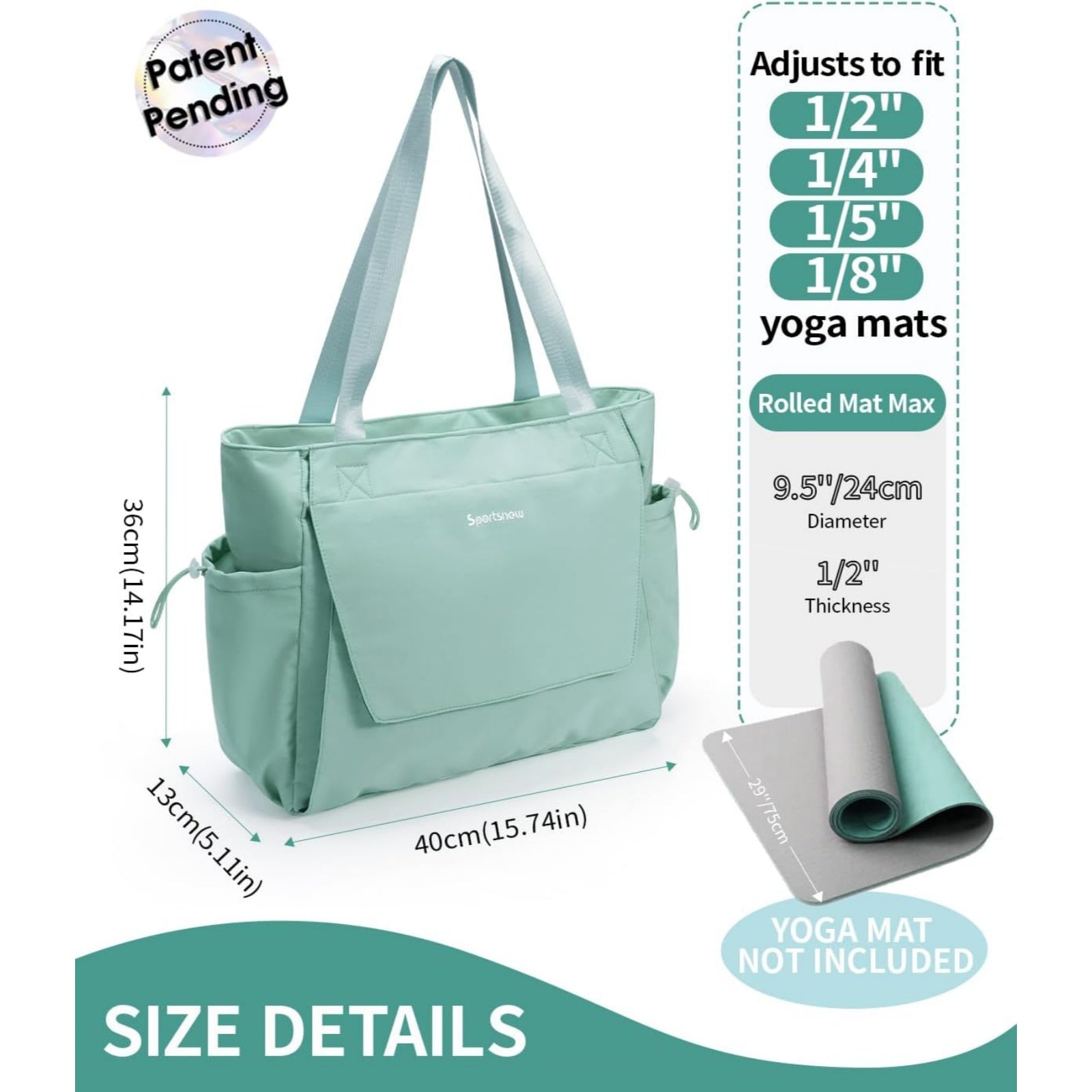 Yoga Mat Bag Tote Yoga Gym Bags with Waterproof Wet Pocket & Hook-and-loop
