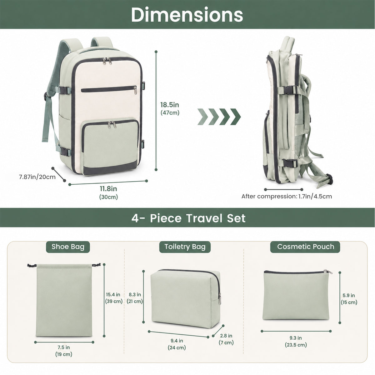 4 Pcs Travel Backpack Set