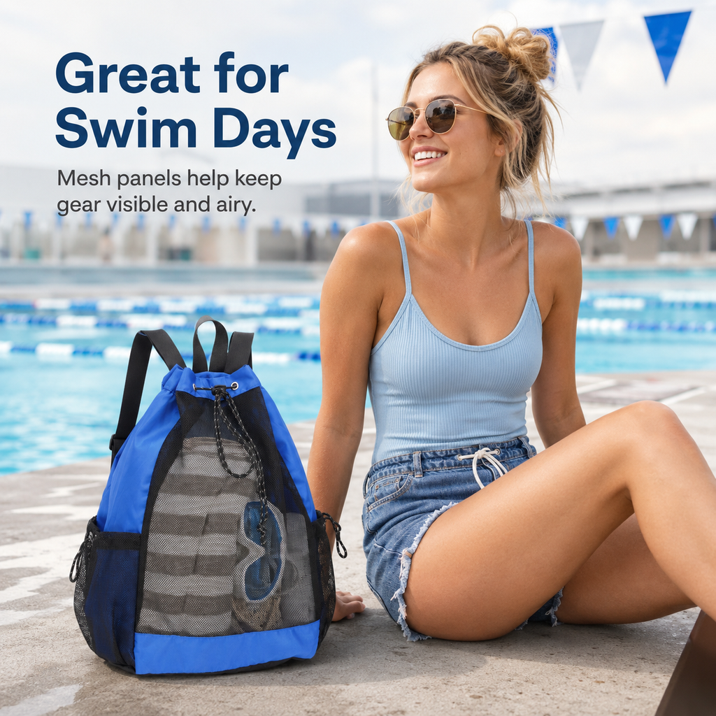 Mesh Drawstring Backpack,Breathable Sports Sack Bag with Multi‑Pockets