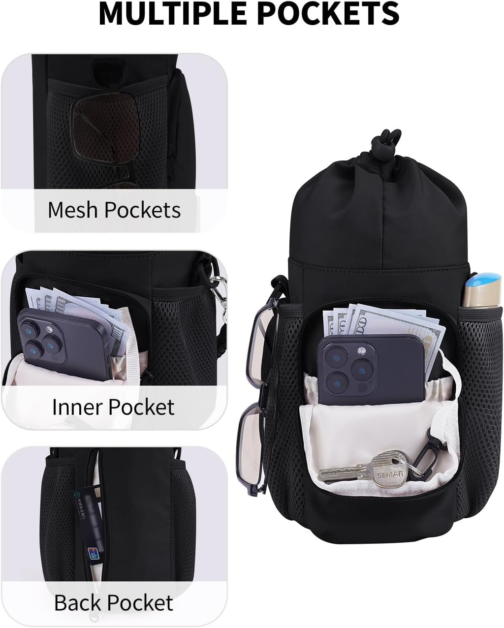 Large Water Bottle Bag for 32/40/64oz Cup & Tumbler