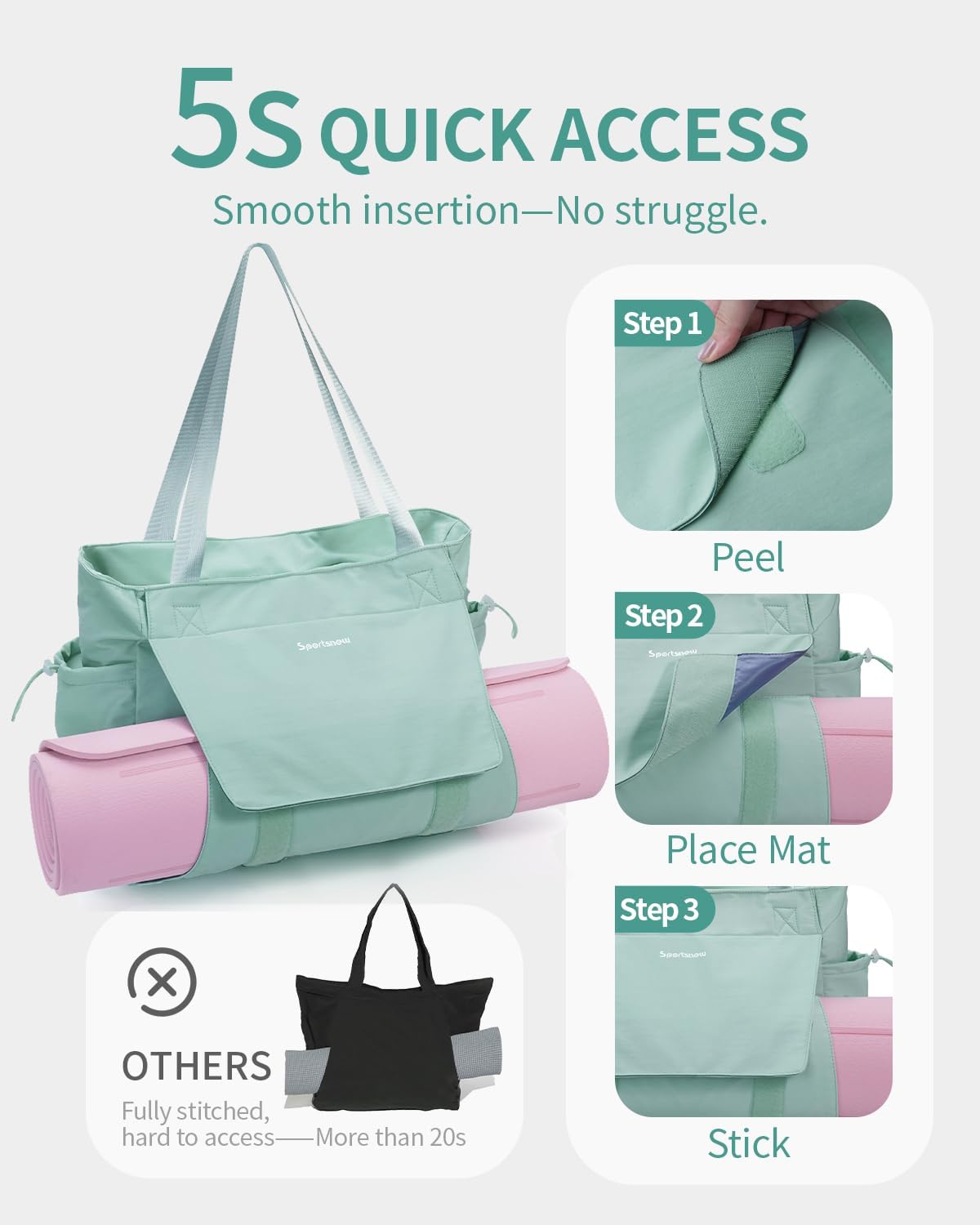 Yoga Mat Bag Tote Yoga Gym Bags with Waterproof Wet Pocket & Hook-and-loop
