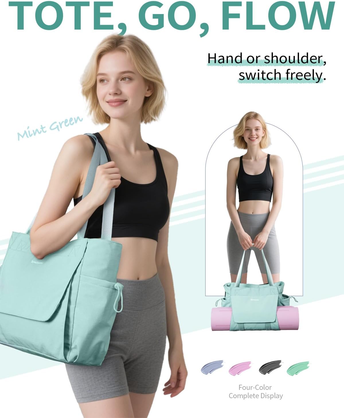 Yoga Mat Bag Tote Yoga Gym Bags with Waterproof Wet Pocket & Hook-and-loop
