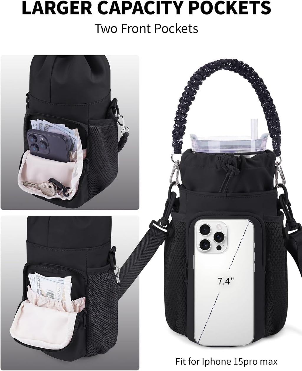 Large Water Bottle Bag for 32/40/64oz Cup & Tumbler