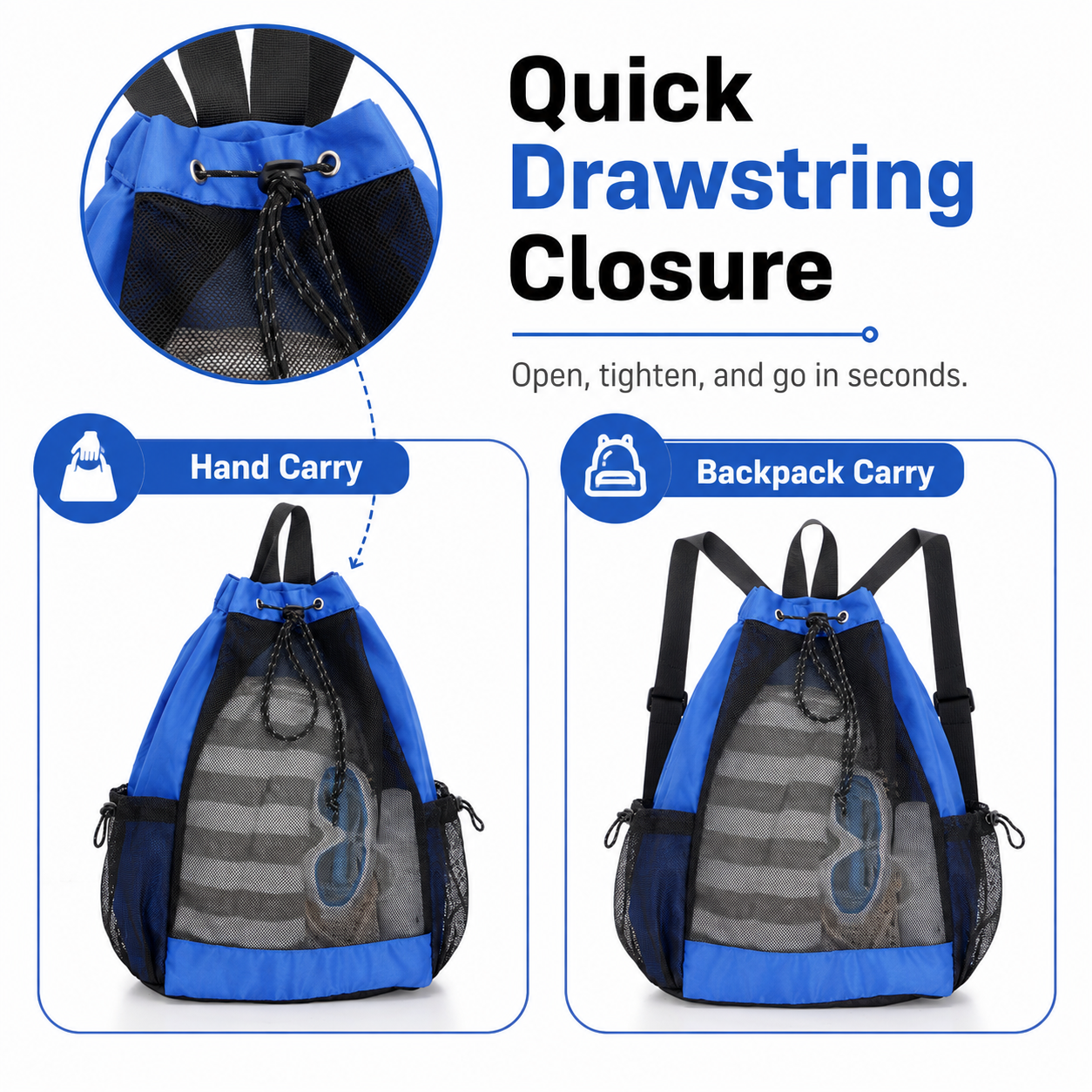 Mesh Drawstring Backpack,Breathable Sports Sack Bag with Multi‑Pockets