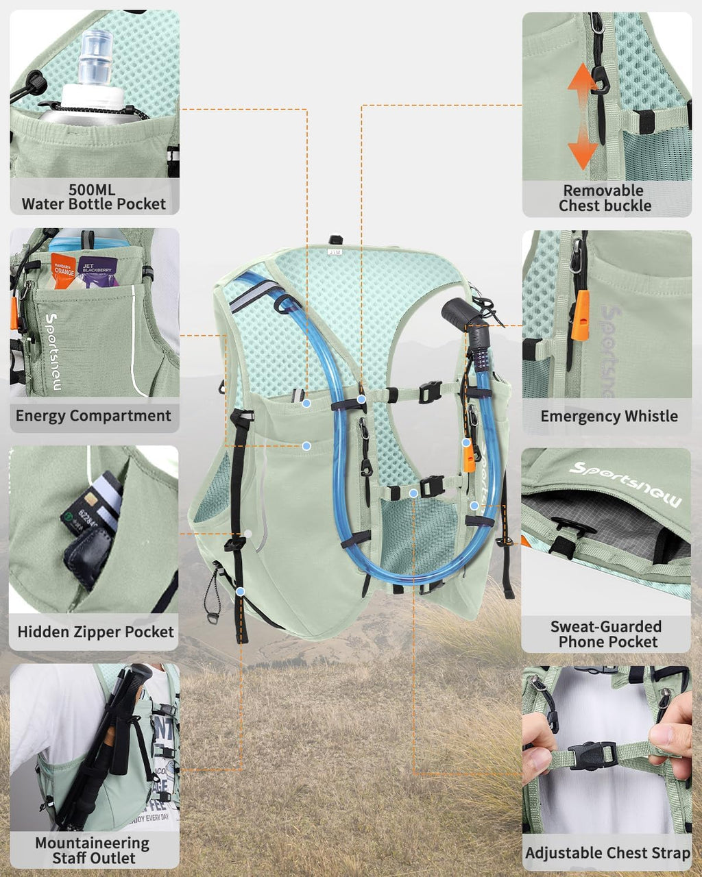 Running Phone Holder Vest with Water Bottle Pocket - Reflective Hydration Vest