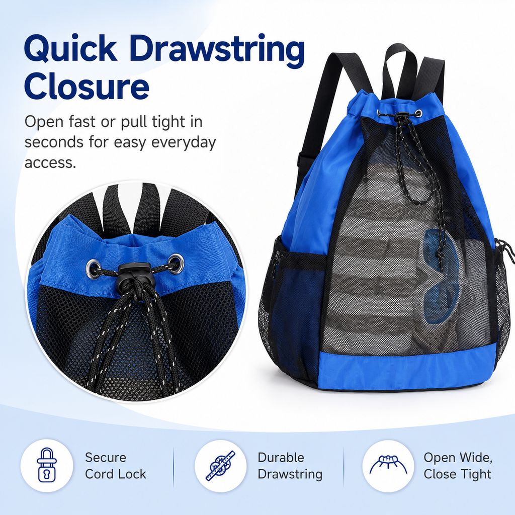 Mesh Drawstring Backpack,Breathable Sports Sack Bag with Multi‑Pockets