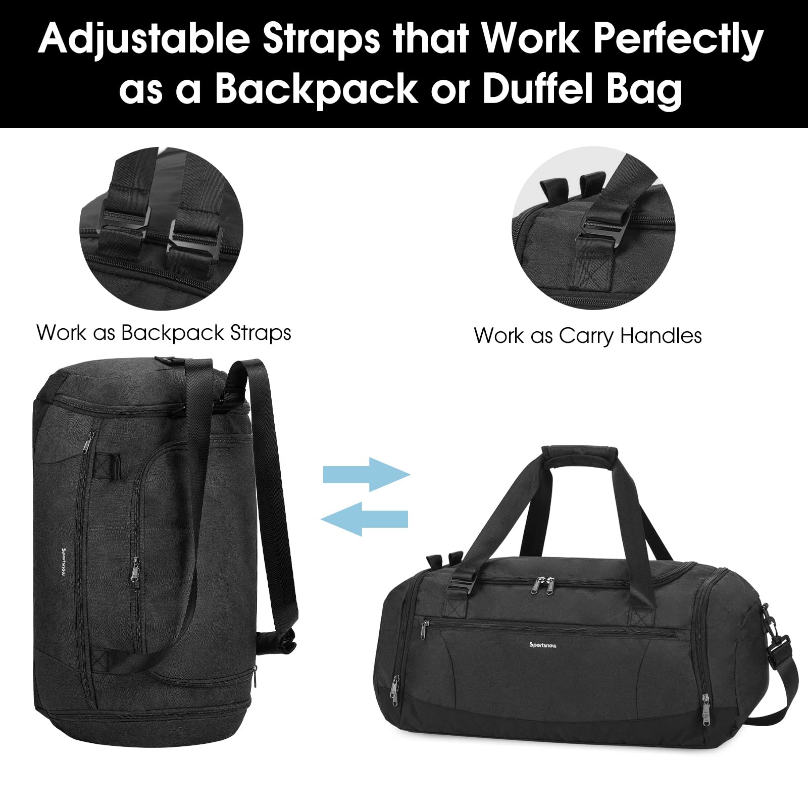 Gym Duffel Bag with Shoe & Wet Dry Compartment