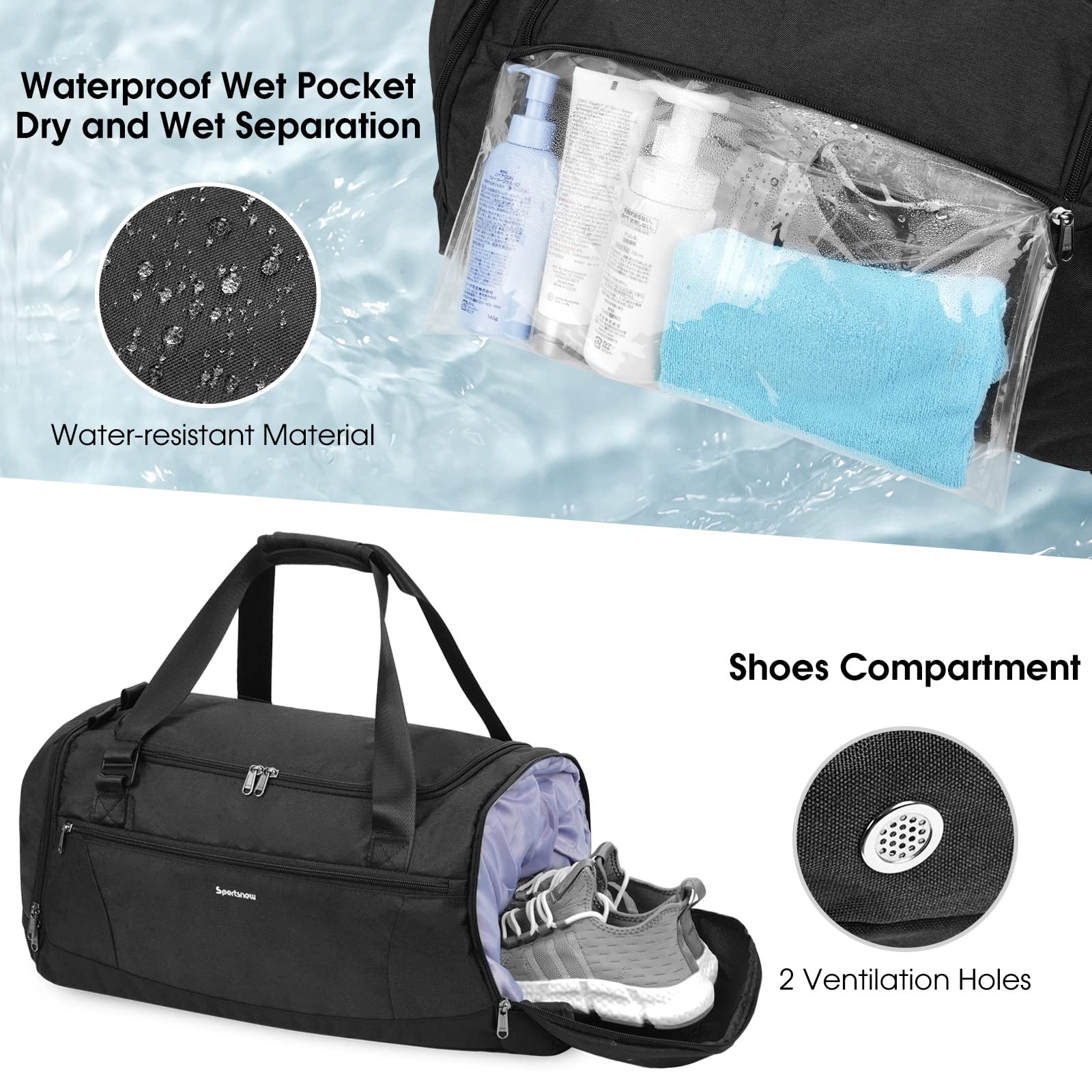 Gym Duffel Bag with Shoe & Wet Dry Compartment