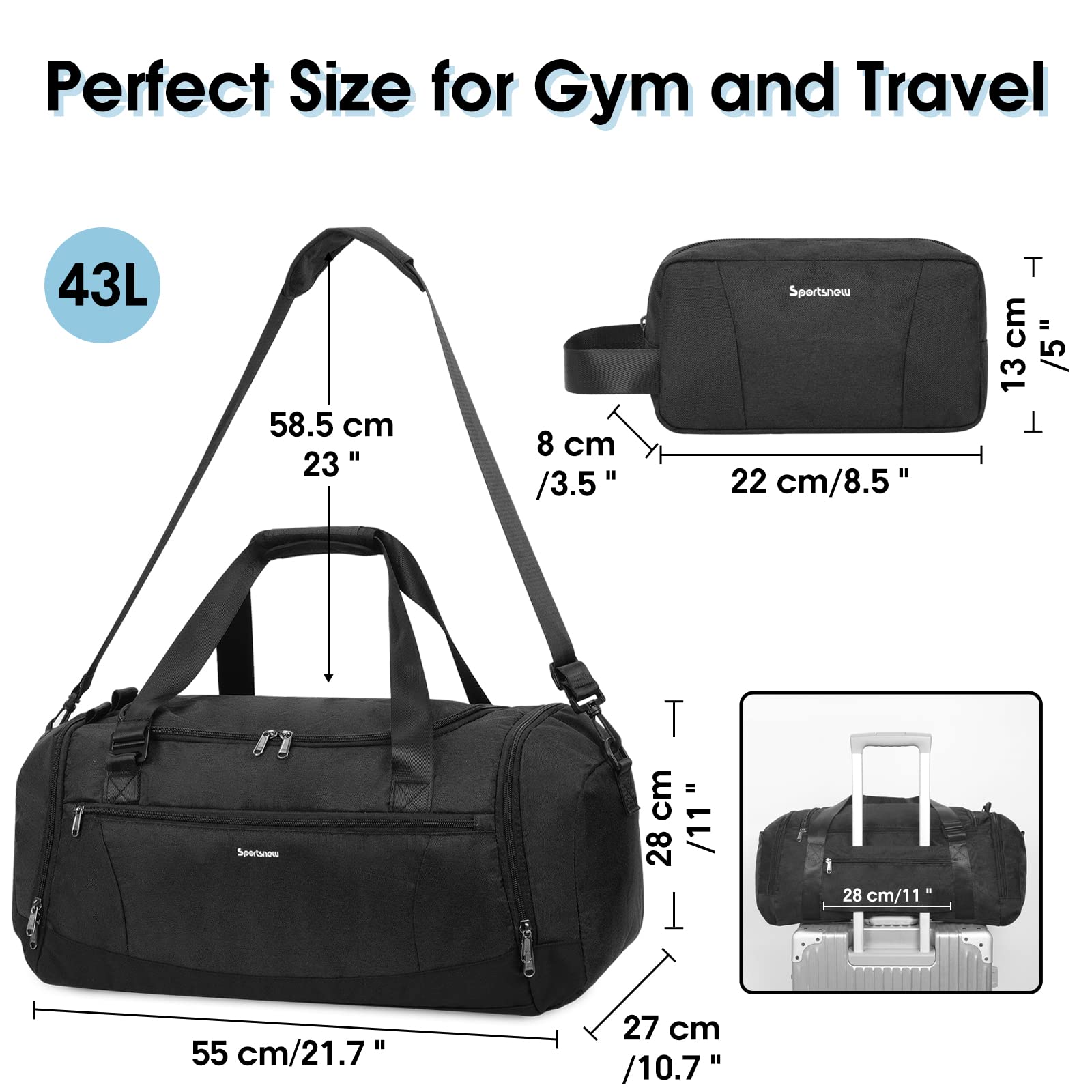 Gym Duffel Bag with Shoe & Wet Dry Compartment