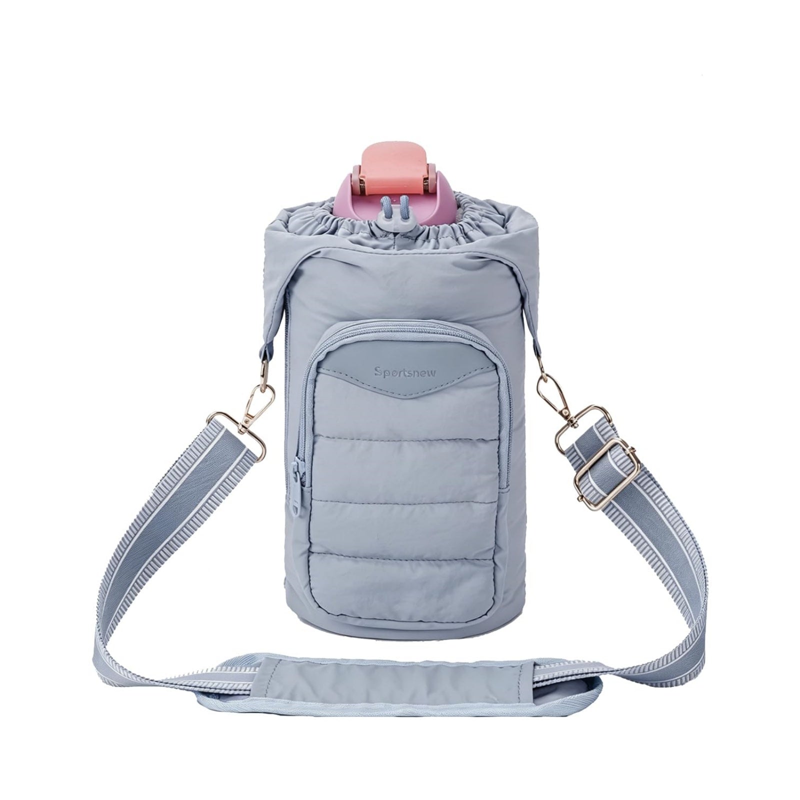Puffy Lightweight Water Bottle Carrier bag with Side Zipper & Drawstring