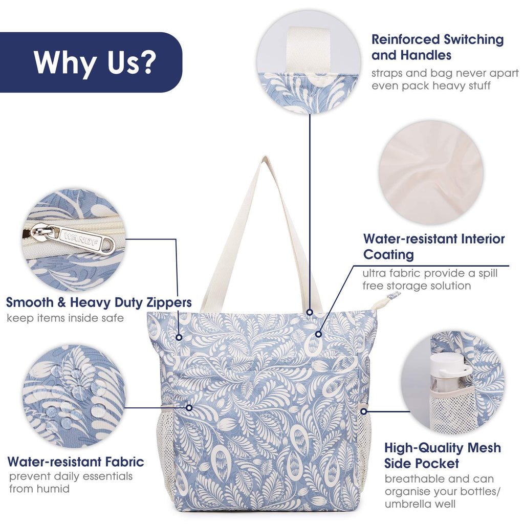 Women Beach Tote Bag with 7 Multi Pockets 15L