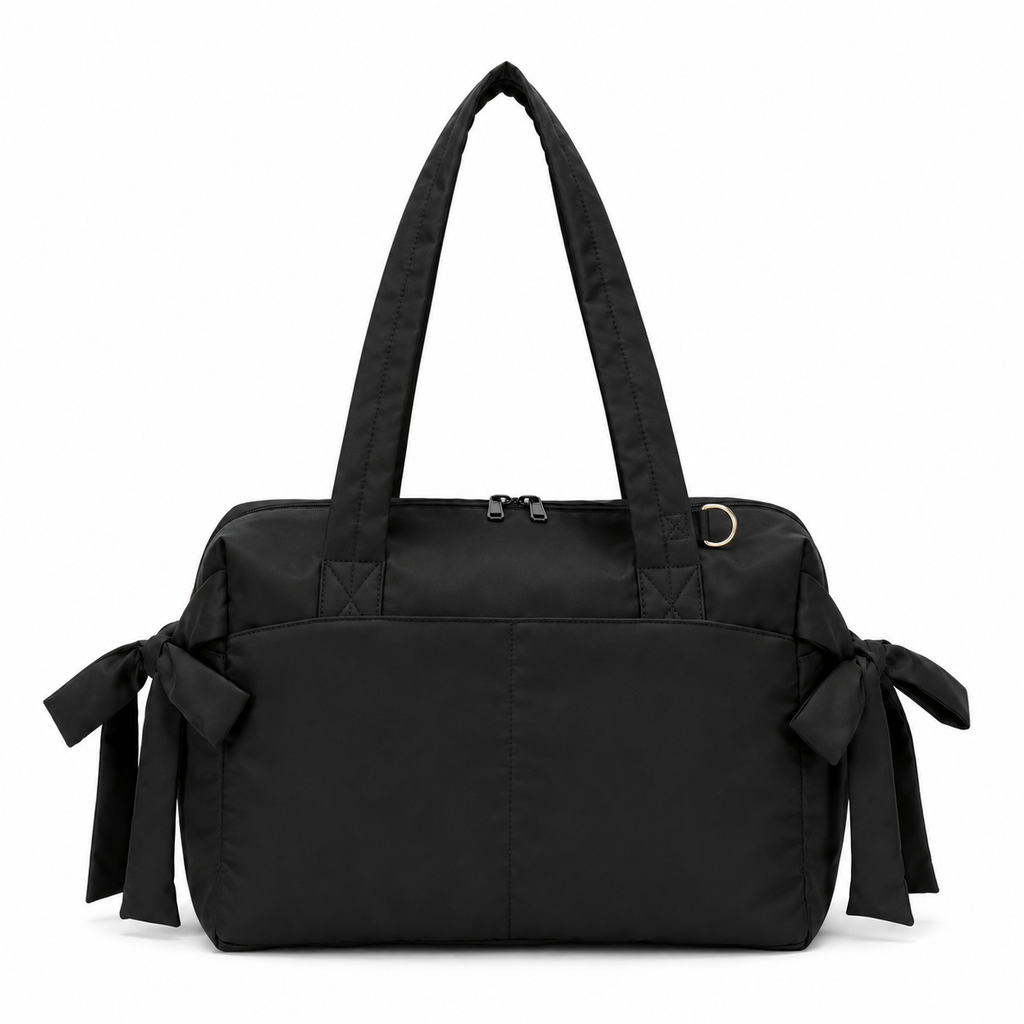 Cute Bow Gym Tote Bag,Women Oxford Multi‑Pocket Shoulder Bag for Yoga & Daily Commute