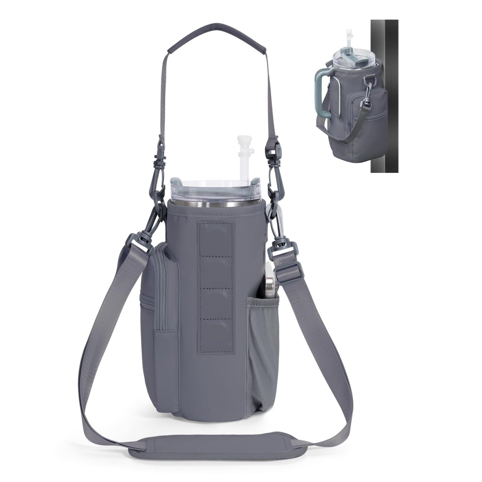 Magnetic Gym Water Bottle Bag, Insulated 40oz Tumbler Sling Bag