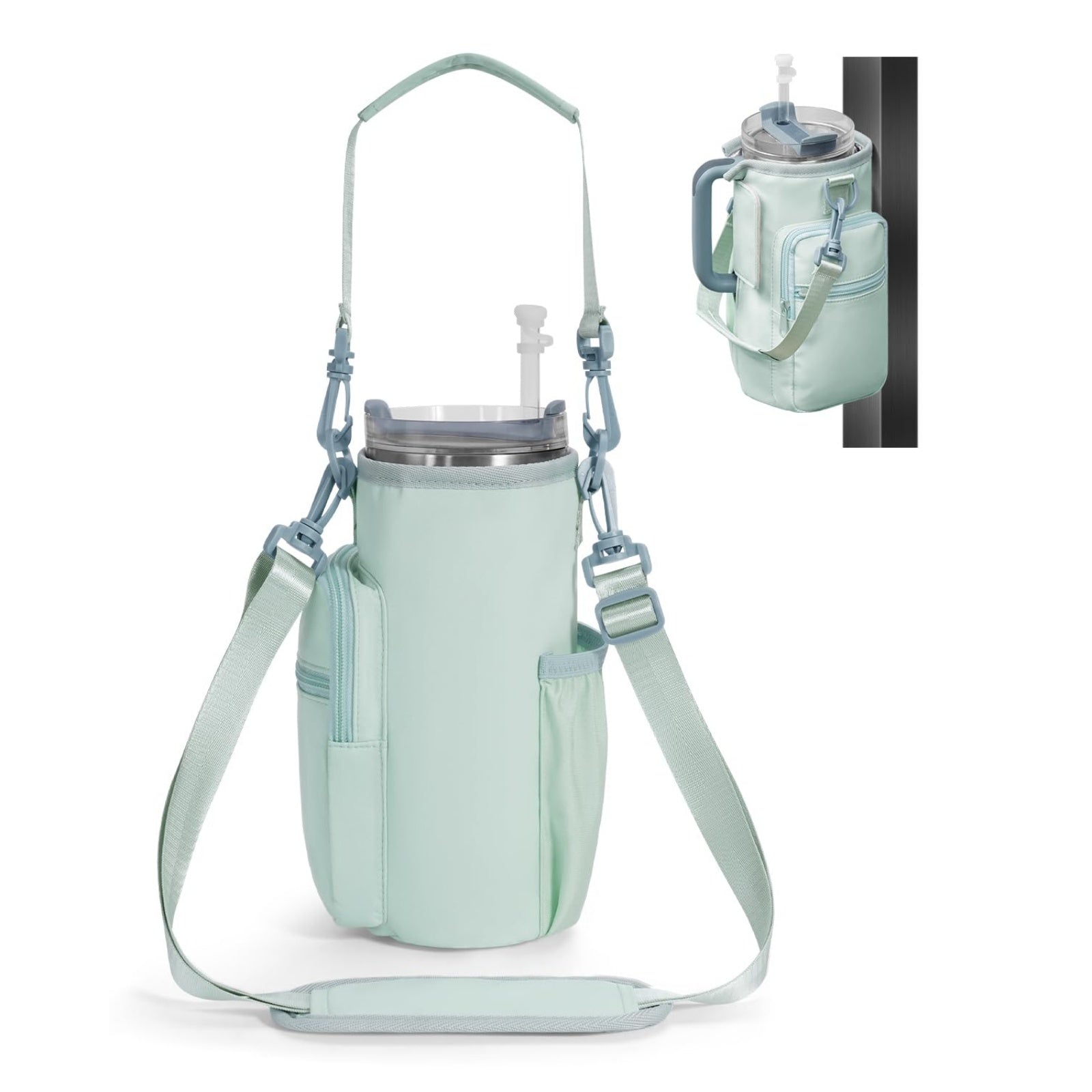 Magnetic Gym Water Bottle Bag, Insulated 40oz Tumbler Sling Bag