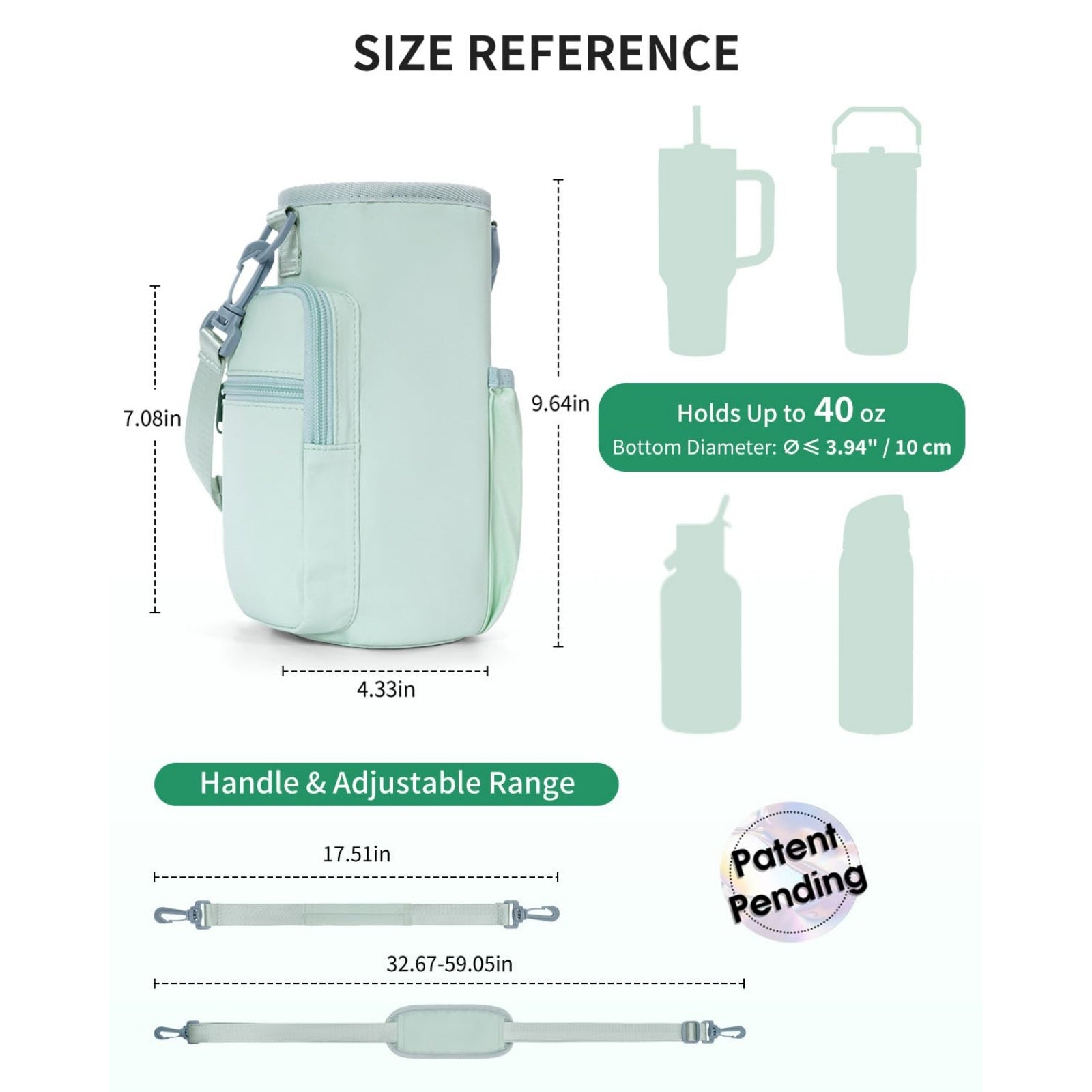 Magnetic Gym Water Bottle Bag, Insulated 40oz Tumbler Sling Bag