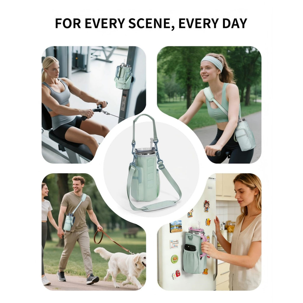 Magnetic Gym Water Bottle Bag, Insulated 40oz Tumbler Sling Bag