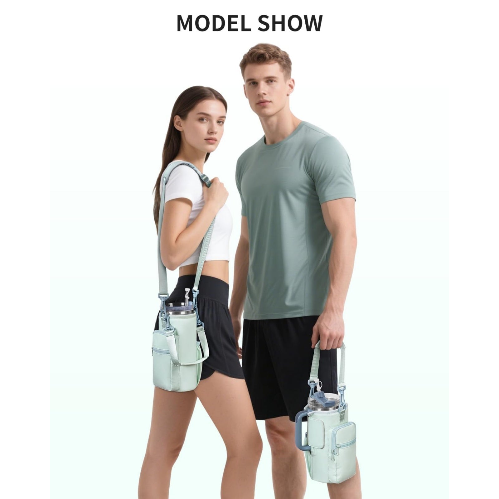 Magnetic Gym Water Bottle Bag, Insulated 40oz Tumbler Sling Bag