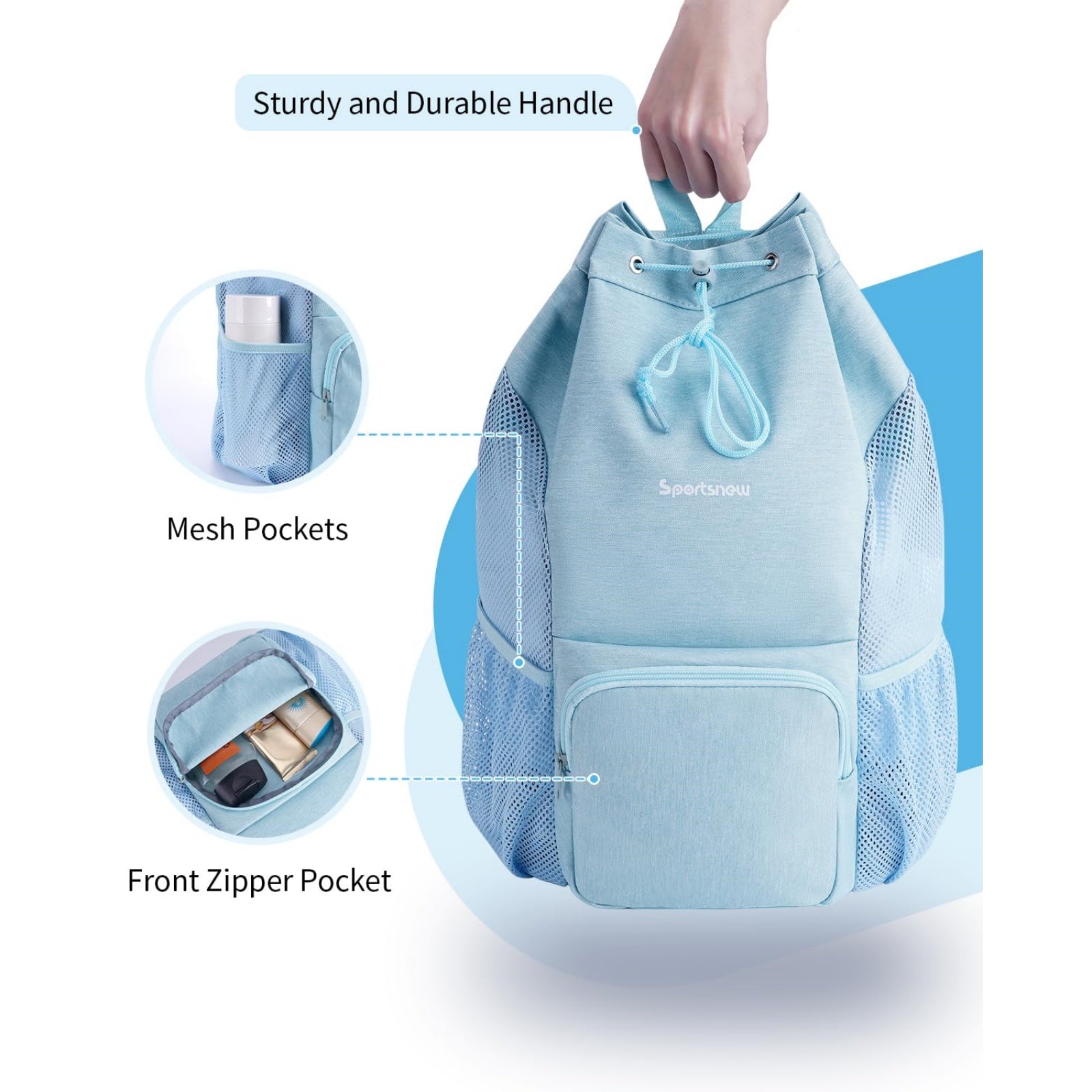 Swim Bag Mesh Beach Drawstring Backpack