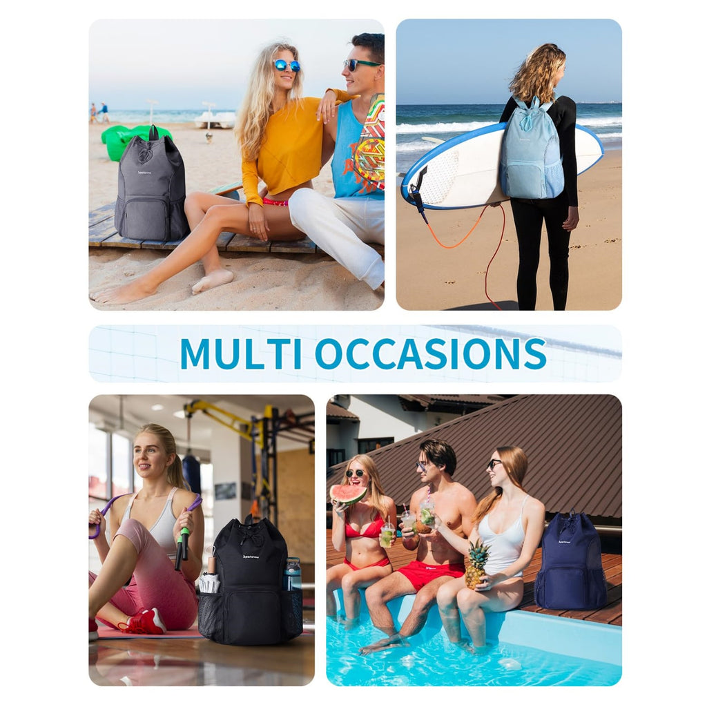Swim Bag Mesh Beach Drawstring Backpack