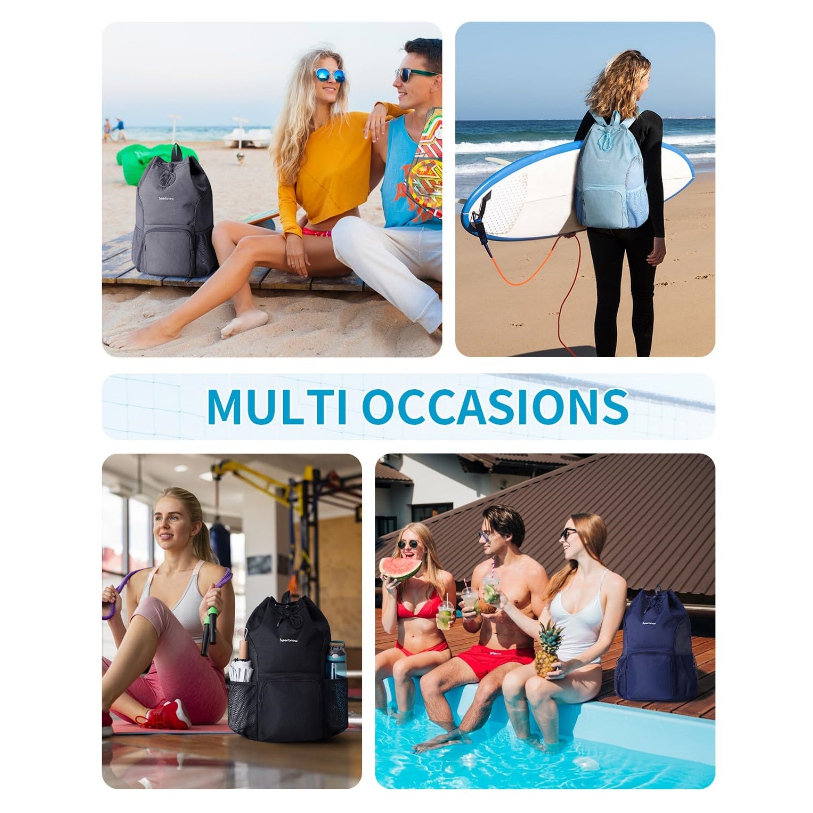 Swim Bag Mesh Beach Drawstring Backpack