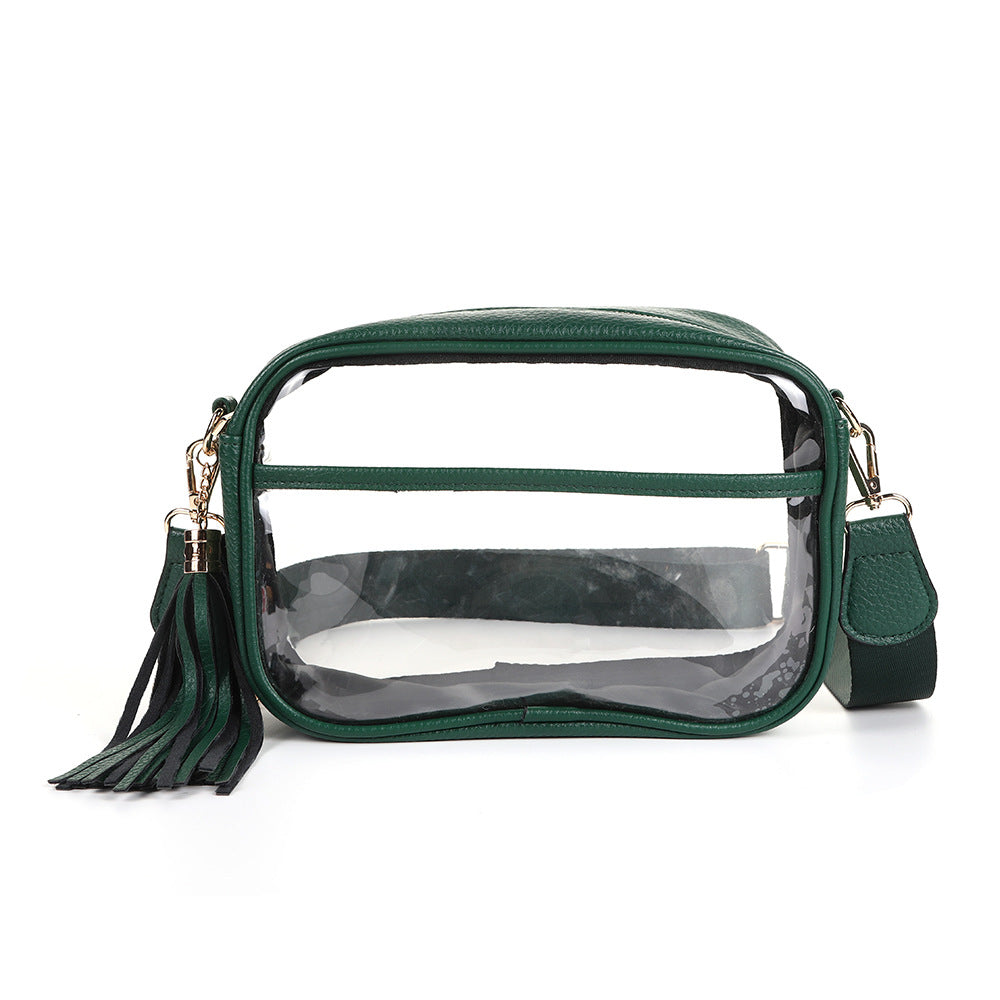 Clear Stadium Purse with Tassel Decor and Adjustable Strap