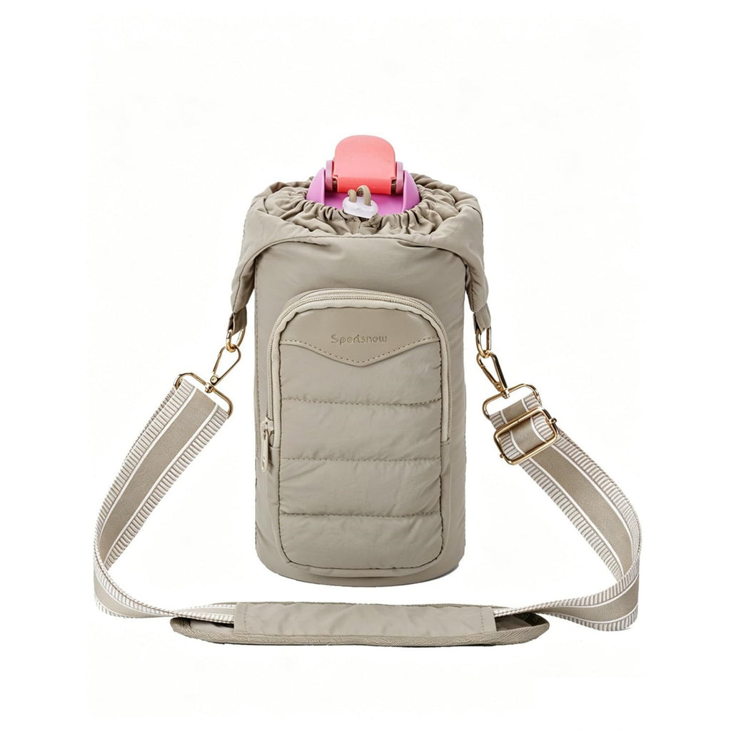 Puffy Lightweight Water Bottle Carrier bag with Side Zipper & Drawstring