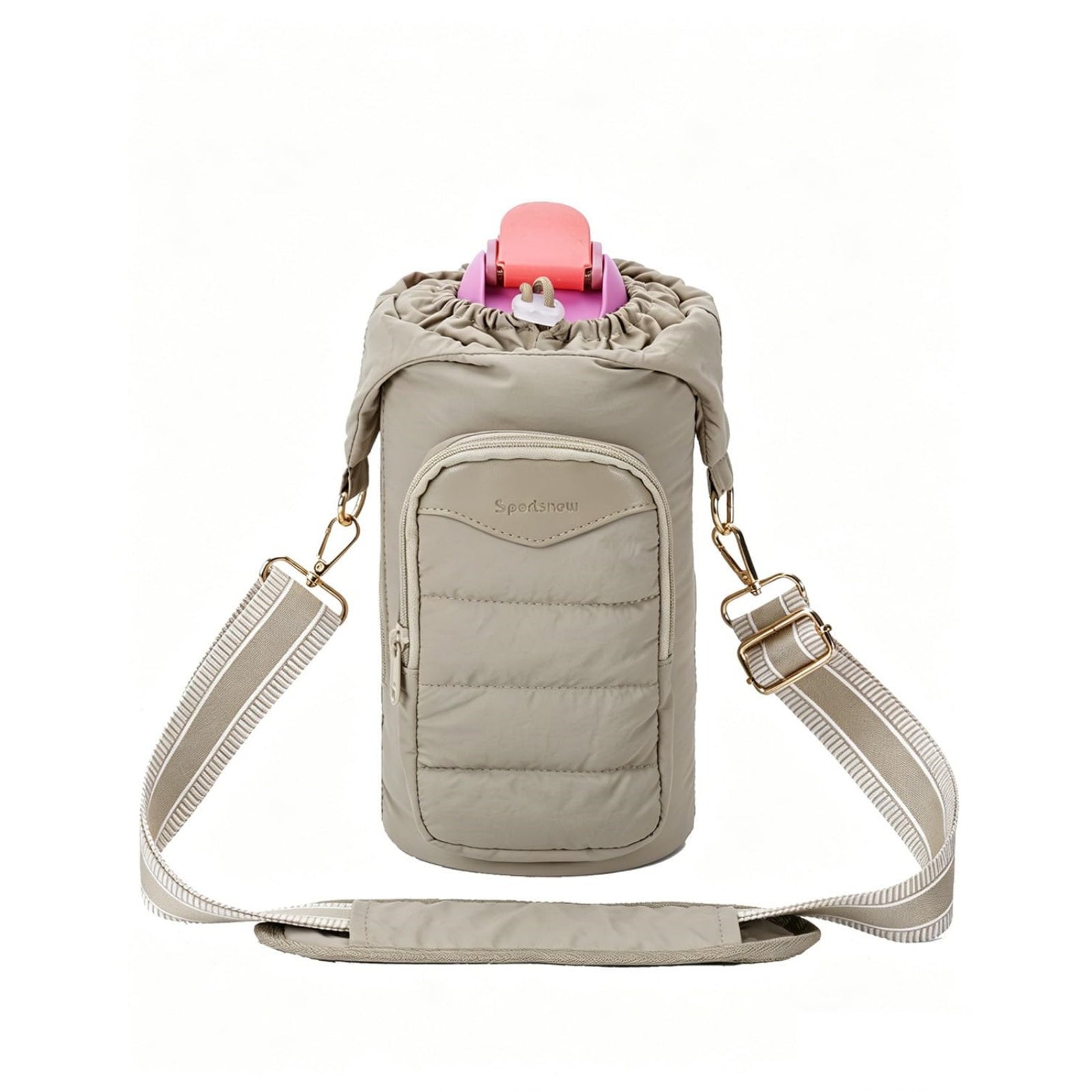 Puffy Lightweight Water Bottle Carrier bag with Side Zipper & Drawstring