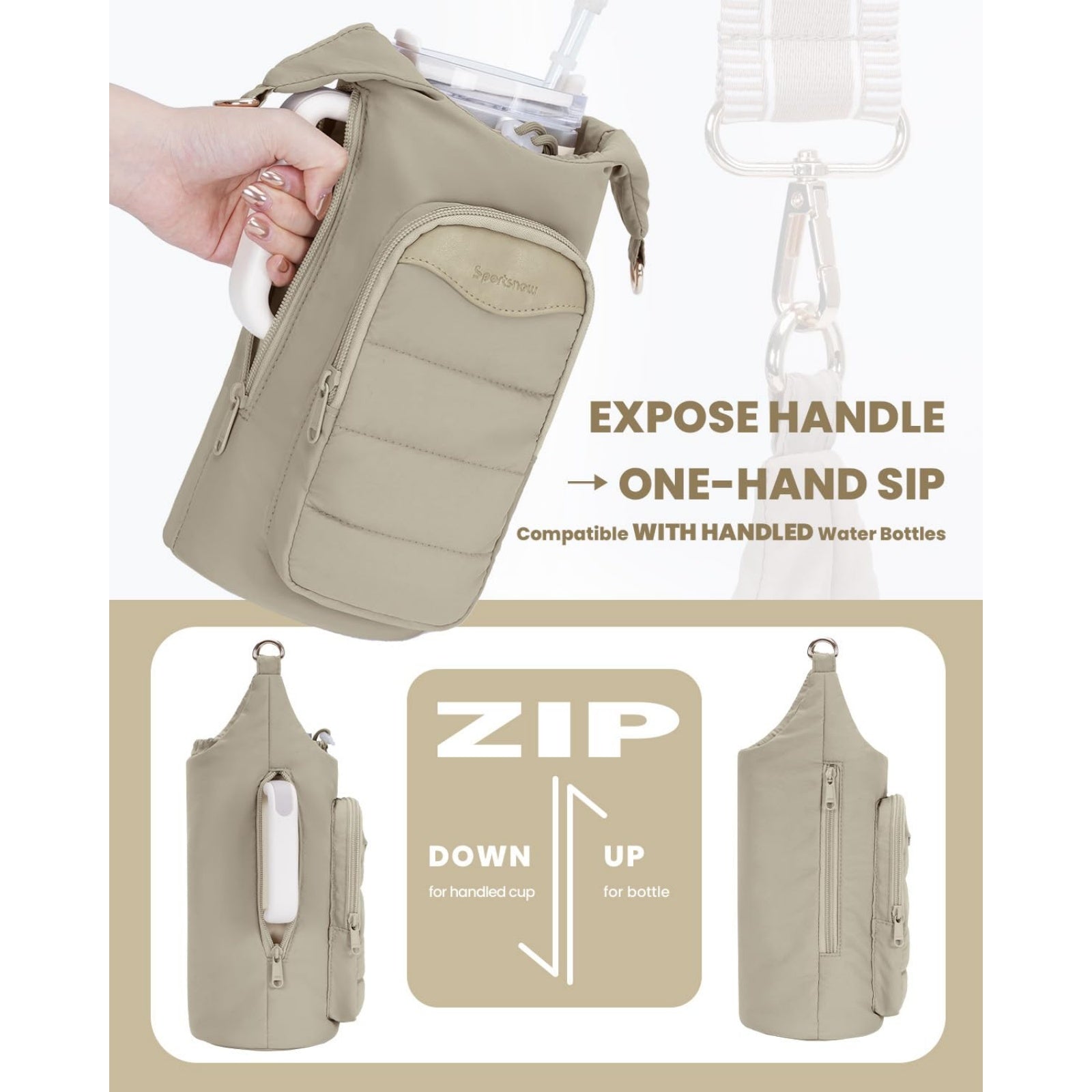 Puffy Lightweight Water Bottle Carrier bag with Side Zipper & Drawstring