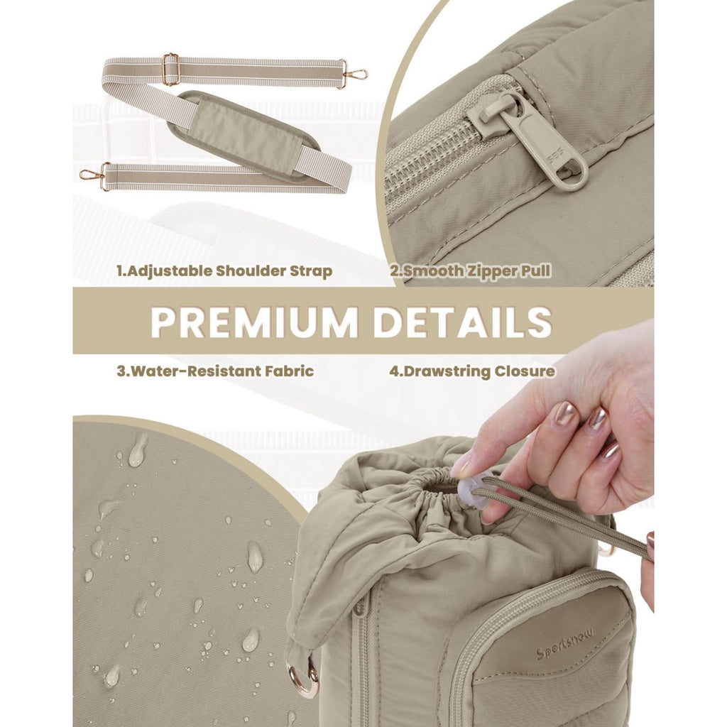 Puffy Lightweight Water Bottle Carrier bag with Side Zipper & Drawstring