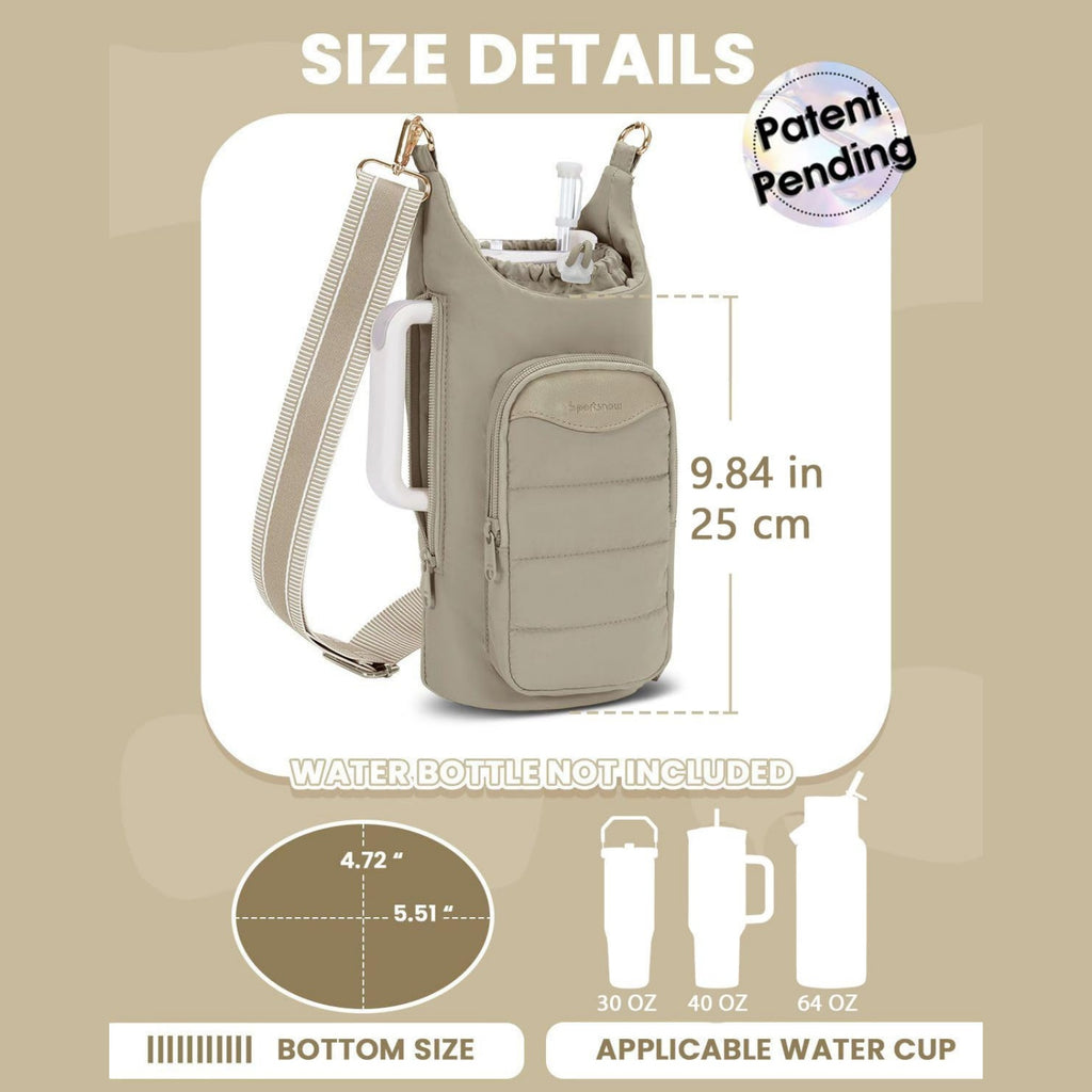 Puffy Lightweight Water Bottle Carrier bag with Side Zipper & Drawstring