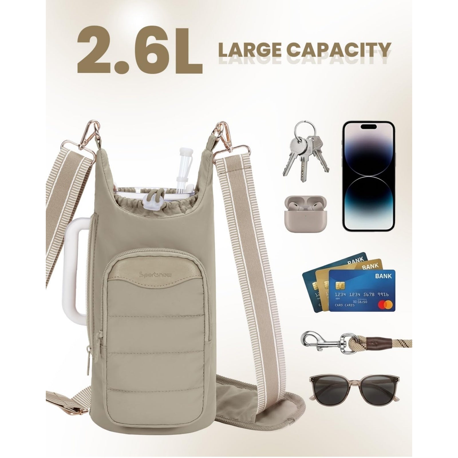 Puffy Lightweight Water Bottle Carrier bag with Side Zipper & Drawstring