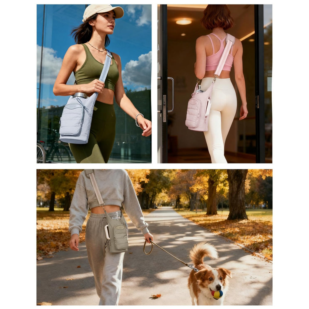 Puffy Lightweight Water Bottle Carrier bag with Side Zipper & Drawstring