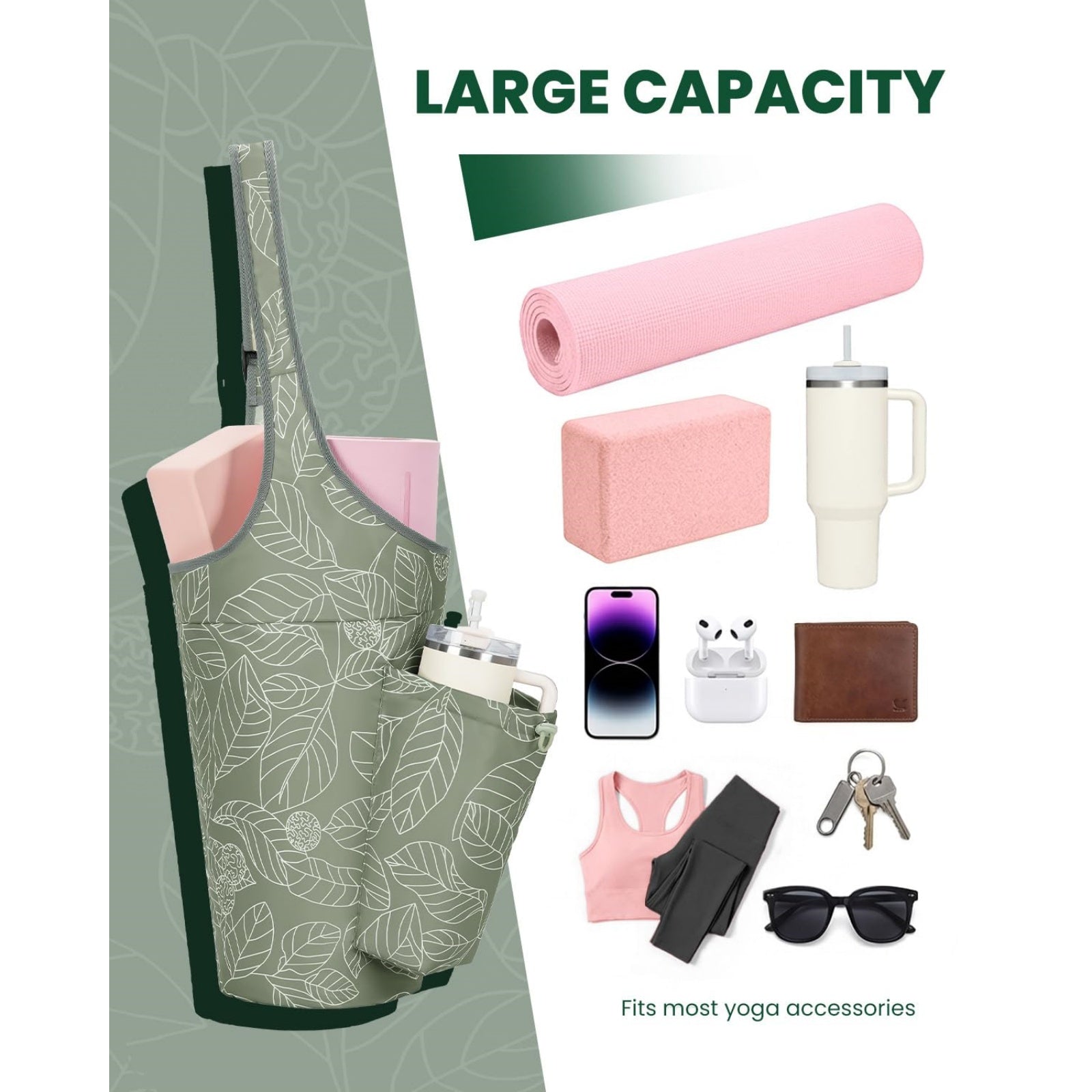 Lightweight Water Resistant Yoga Mat Tote Bag with Adjustable Mat Strap