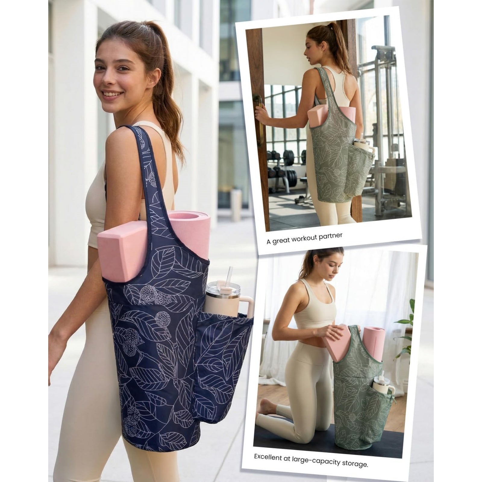 Lightweight Water Resistant Yoga Mat Tote Bag with Adjustable Mat Strap