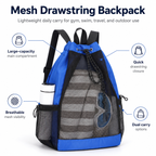 Mesh Drawstring Backpack,Breathable Sports Sack Bag with Multi‑Pockets